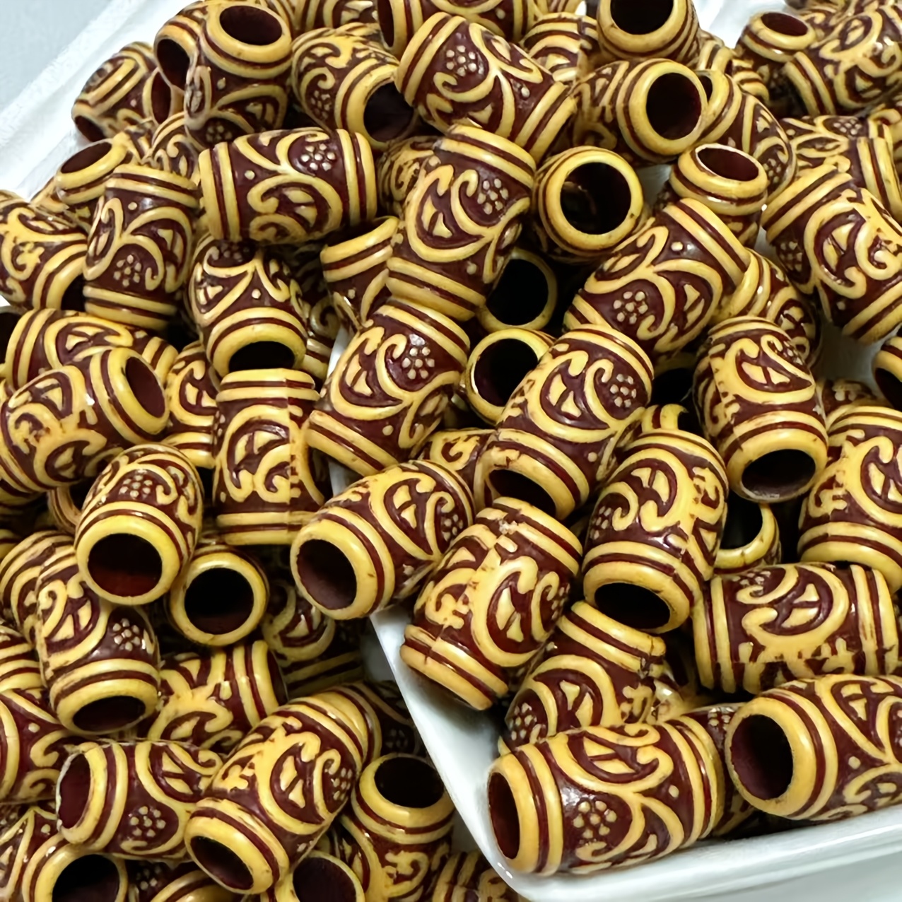 20pcs Bohemian Dark Brown Floral Pattern Barrel Beads for DIY Jewelry Making